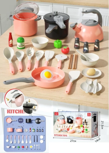 Rožnat otroški kuhinjski set – 32 delov