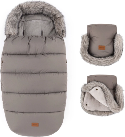 Petite&Mars zimski set: zimska vreča Comfy 4v1 in rokavice za voziček Furry mocha mousse
