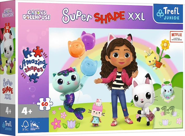 Puzzle XXL z veselimi prijatelji Gabi - Gabijina mačja hišica