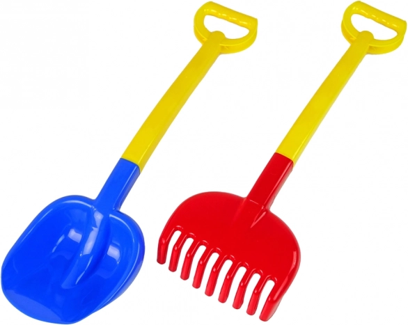 Komplet za pesek: velika lopata in grablje, dvobarvno