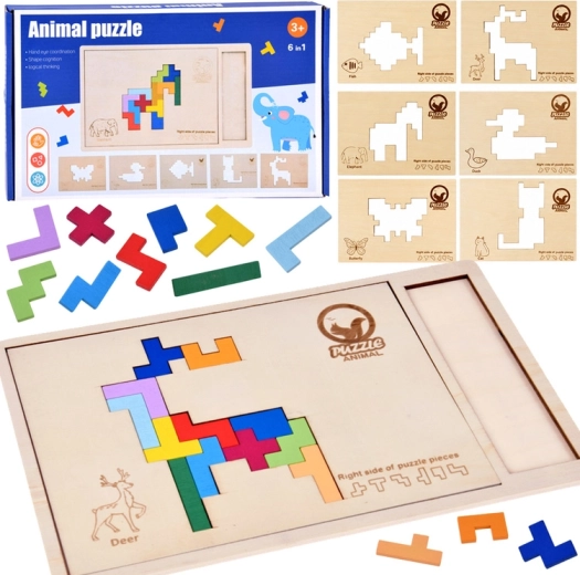 Lesena logična sestavljanka Tetris z živalmi
