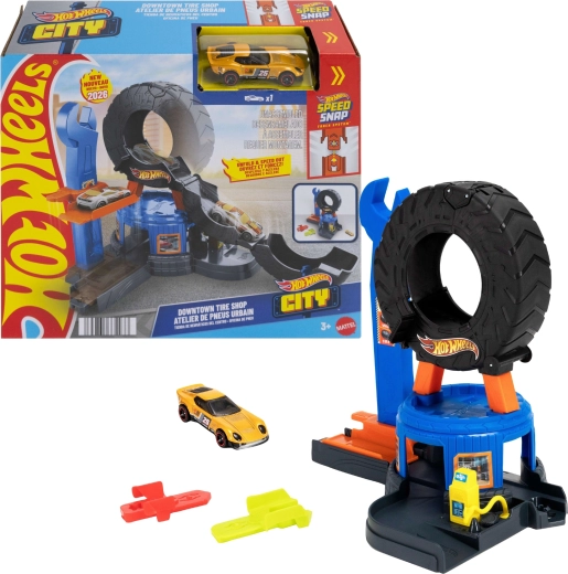 Hot Wheels City delavnica z raztegljivo pnevmatiko in avtomobilčkom