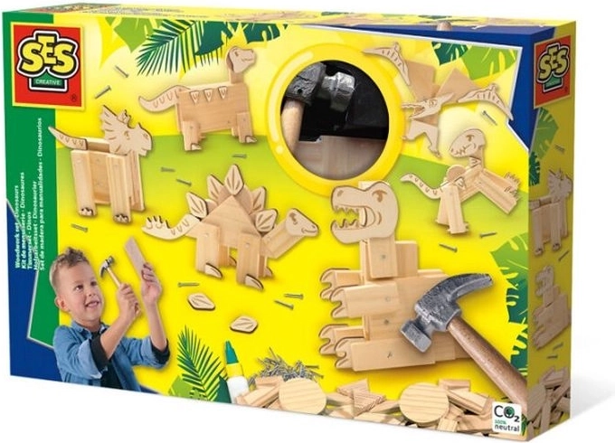 SES leseni komplet za zabijanje žebljev – dinozavri