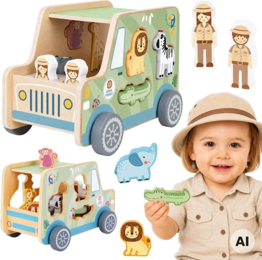 Lesen safari avto z vstavnimi živalicami Tooky Toy