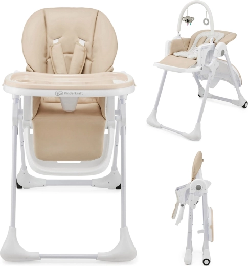 Kinderkraft jedilni stolček in ležalnik Tummie 2v1 beige