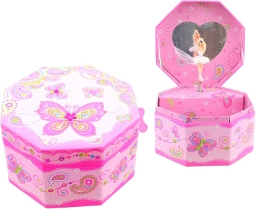 Glasbena škatlica za nakit z metulji in balerino
