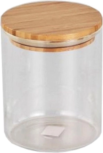 Steklena okrogla posoda 0,65 l z bambusovim pokrovom