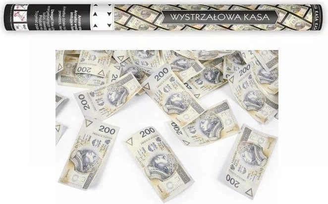 Konfetna tuba z imitacijo bankovcev 200 PLN 60 cm - 1 kos
