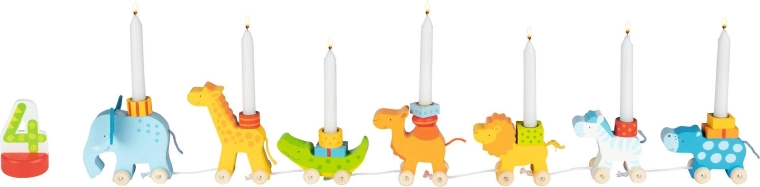 Birthday caravan with candles and numbers 1–6