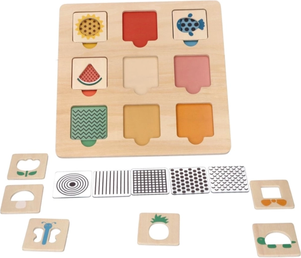 Lesena izobraževalna sestavljanka z vzorci 28 × 28 cm