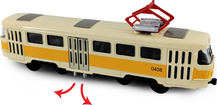 Kovinski retro tramvaj T3, rumen, 16 cm