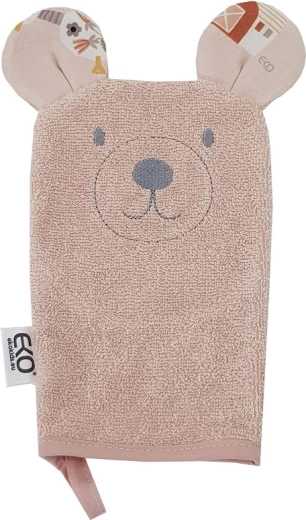 EKO bombažna krpica za umivanje z ušeski Bear rose pink 20 × 15 cm