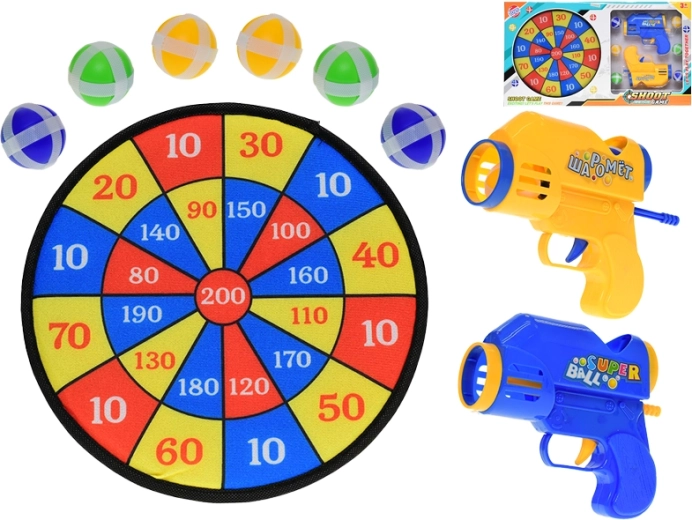 Otroški tarčni komplet na ježka z 2 pištolama in 6 žogicami, 27 cm