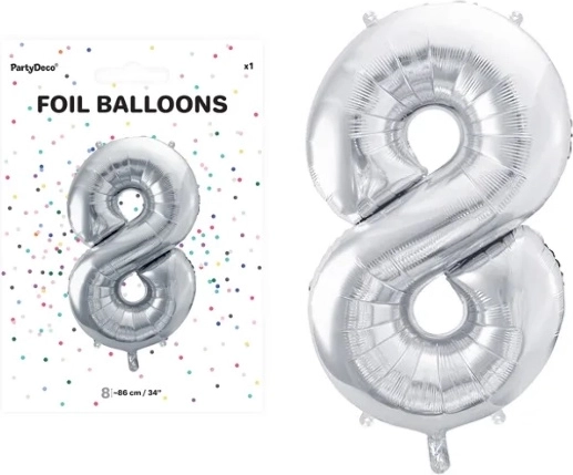 Silver foil balloon number 8, 86 cm