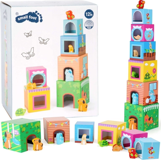 Small Foot stolp iz kock z lesenimi živalmi
