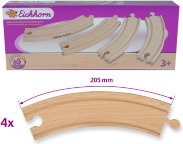 Ukrivljene lesene tirnice za vlakce, komplet 4 kos