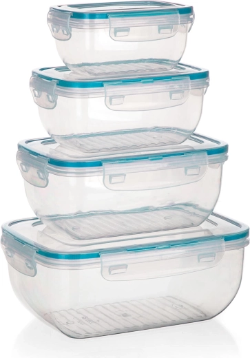 Hermetične pravokotne posode za živila LEYA – komplet 4 kosov (0,14–2,3 l)