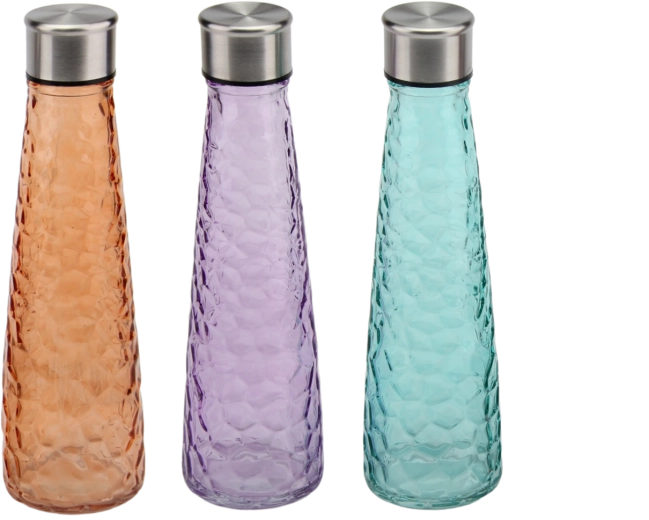 Teksturirana steklena steklenica za vodo 0,5 l z navojnim pokrovčkom