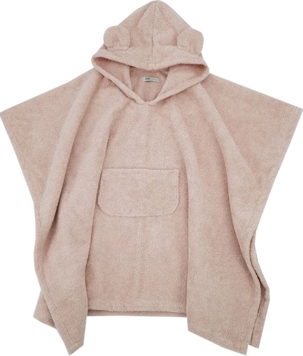Eko otroški bombažni pončo s kapuco in ušeski, puder rožnata 75 × 120 cm