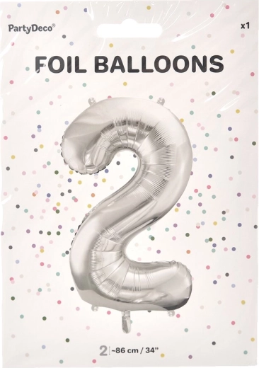 Folijski balon številka 2 srebrn 86 cm