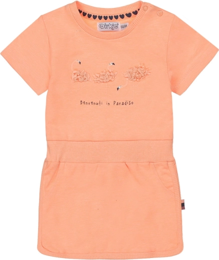 Dirkje dekliška neonsko oranžna obleka s kratkim rokavom, vel. 74