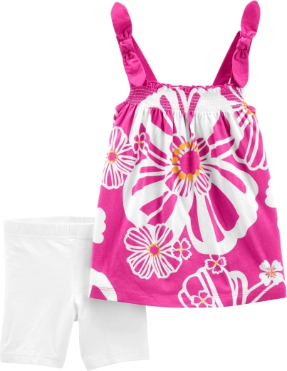 Dekliški poletni komplet tunika in kratke legice vijolični cvetovi