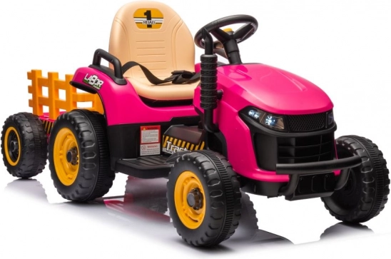 Rožnati električni otroški traktor s prikolico