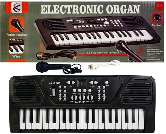 Otroške elektronske klaviature z mikrofonom in USB polnjenjem (črne) - 1 kos