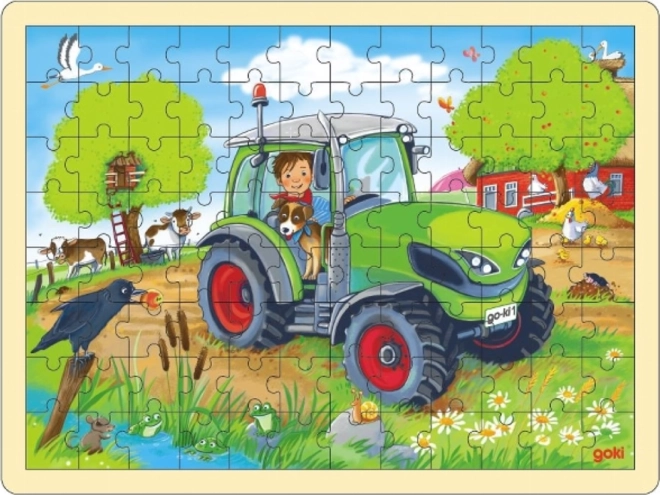 Goki lesene puzzle traktor 96 koščkov