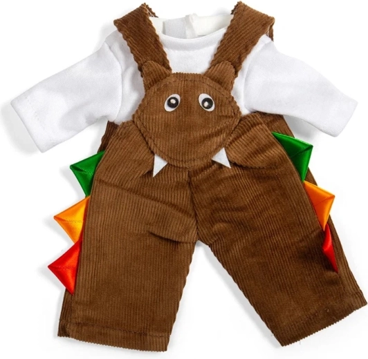 Bigjigs Toys rjave žametne hlače z naramnicami in majico za punčko 28 cm