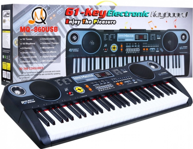 Otroški klaviaturni instrument z USB, mikrofonom in učnim načinom, 61 tipk