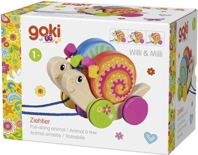 Goki lesena vlečna igrača polža Willi in Milli