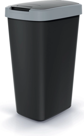 Koš za odpadke Compacta Q Flap 45 l, črn s svetlo sivim pokrovom