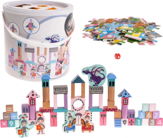 Lesena gradbena igrača grad z vitezi za otroke 3+