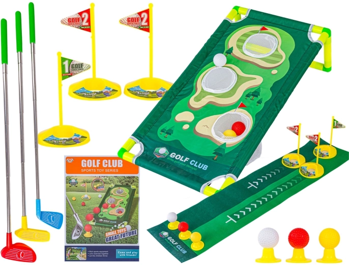 Otroška mini golf igra s podlogo, palicami in dodatki