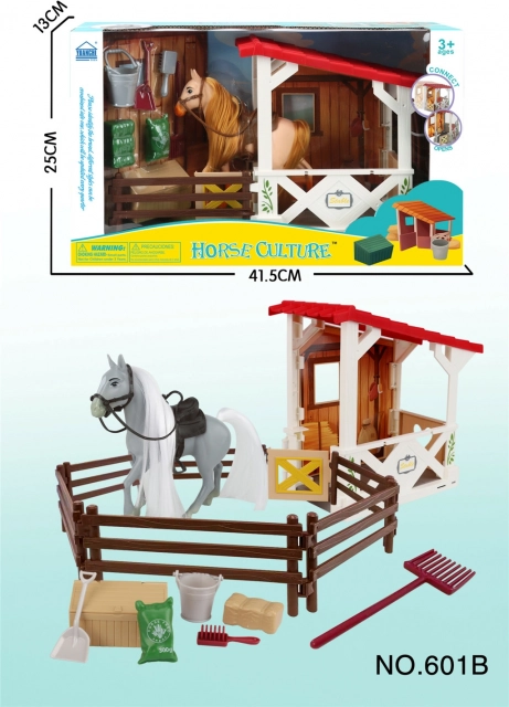 Hlev s konjičkom in ogrado – otroški kmečki set