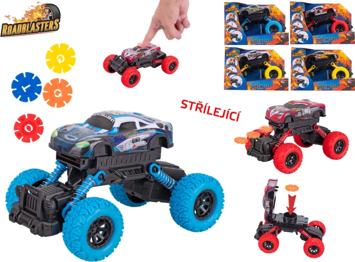 Roadblasters avto z velikimi kolesi – kovinski model 17 cm z vztrajnikom in streljanjem diskov