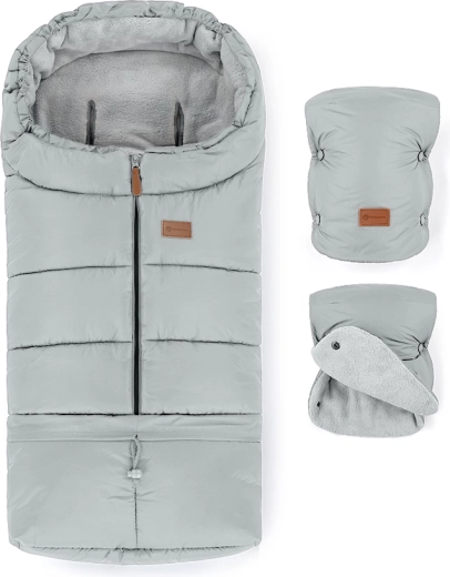 Petite&Mars zimski set: zimska vreča Jibot 3v1 in rokavice za voziček Jasie quiet grey