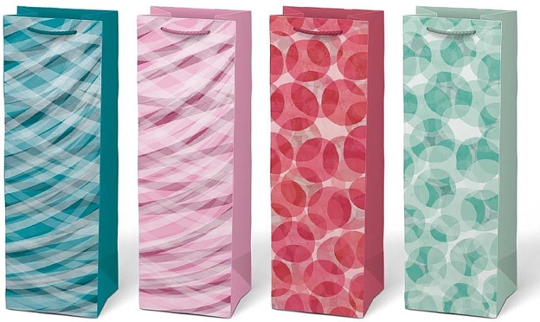 Papirnata darilna vrečka za steklenico s potiskom, mešanica motivov
