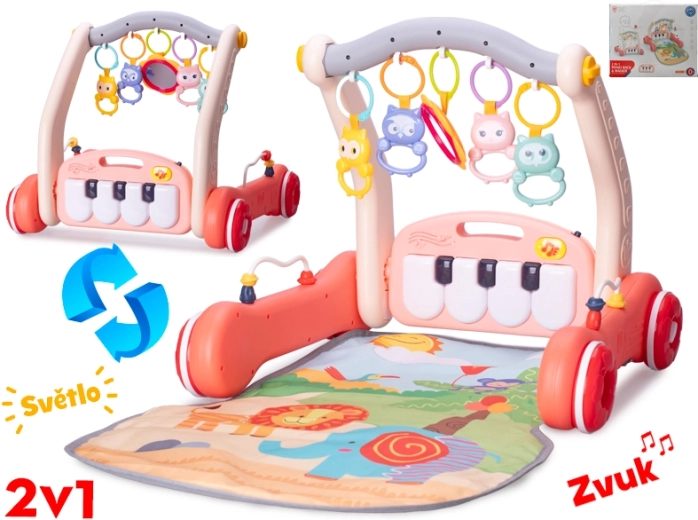 Hodilnik in igralna podloga 2v1 z rožnatim pianinom