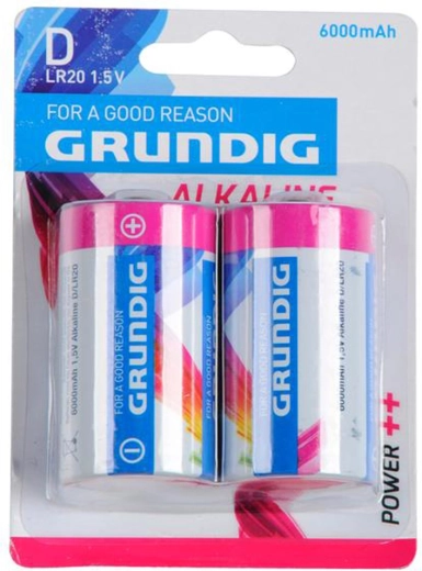 Alkalne baterije D LR20 GRUNDIG 6000 mAh, 2 kos