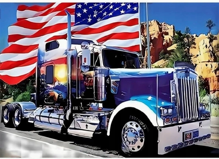 Diamantno slikanje Ameriški avto z zastavo 30 × 40 cm