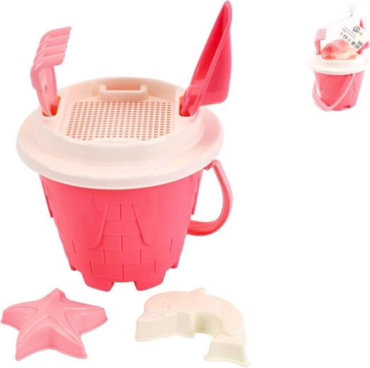Rožnata garnitura za pesek z vedrom 18 × 26 cm