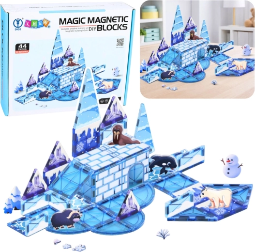 Magnetne gradbene kocke Ledeno kraljestvo z živalmi, 44 kosov