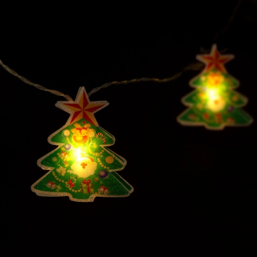 LED svetlobna veriga z božičnimi drevesci, 10 LED, topla bela
