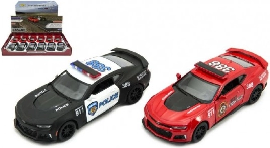 Kinsmart Chevrolet Camaro – policijski in gasilski avto na vzmetni pogon, 12 cm