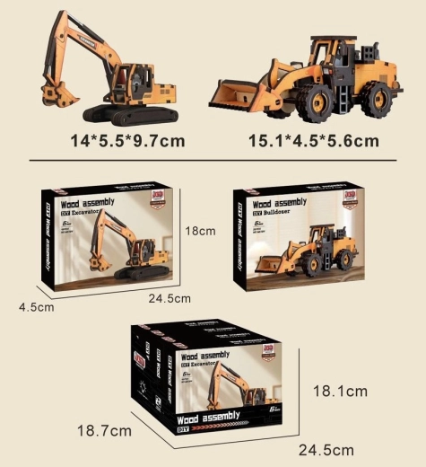 Leseni konstrukcijski komplet gradbenega stroja 14 cm (nakladalnik ali bager) – 1 kos