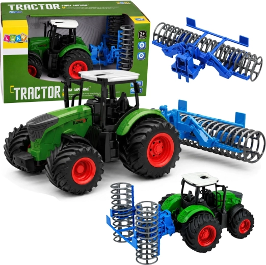 Kmetijski traktor s priključnim valjarjem za zemljo 1:24 zelen