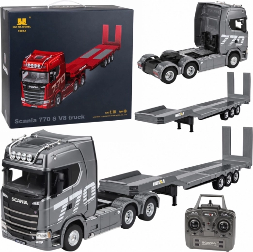 Daljinsko vodljiv tovornjak Scania 770S s prikolico Huina v merilu 1:18