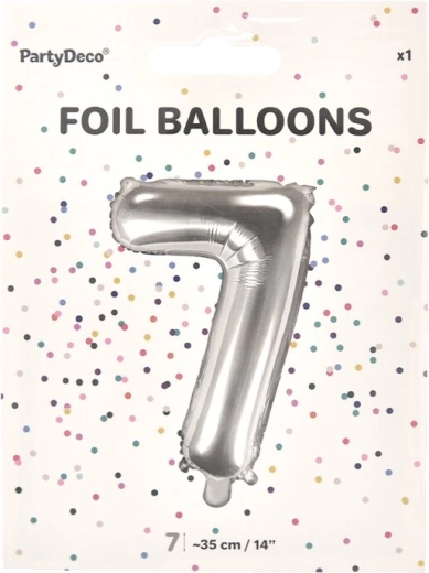 Srebrn folijski balon številka 7, 35 cm
